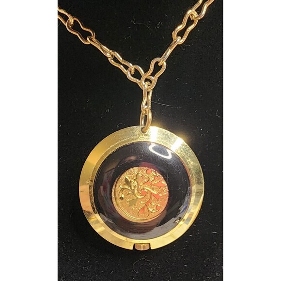 VINTAGE Lady Nelson Pendant WATCH GoldTone Black Necklace Chain Manual Wind VGUC - Picture 4 of 8